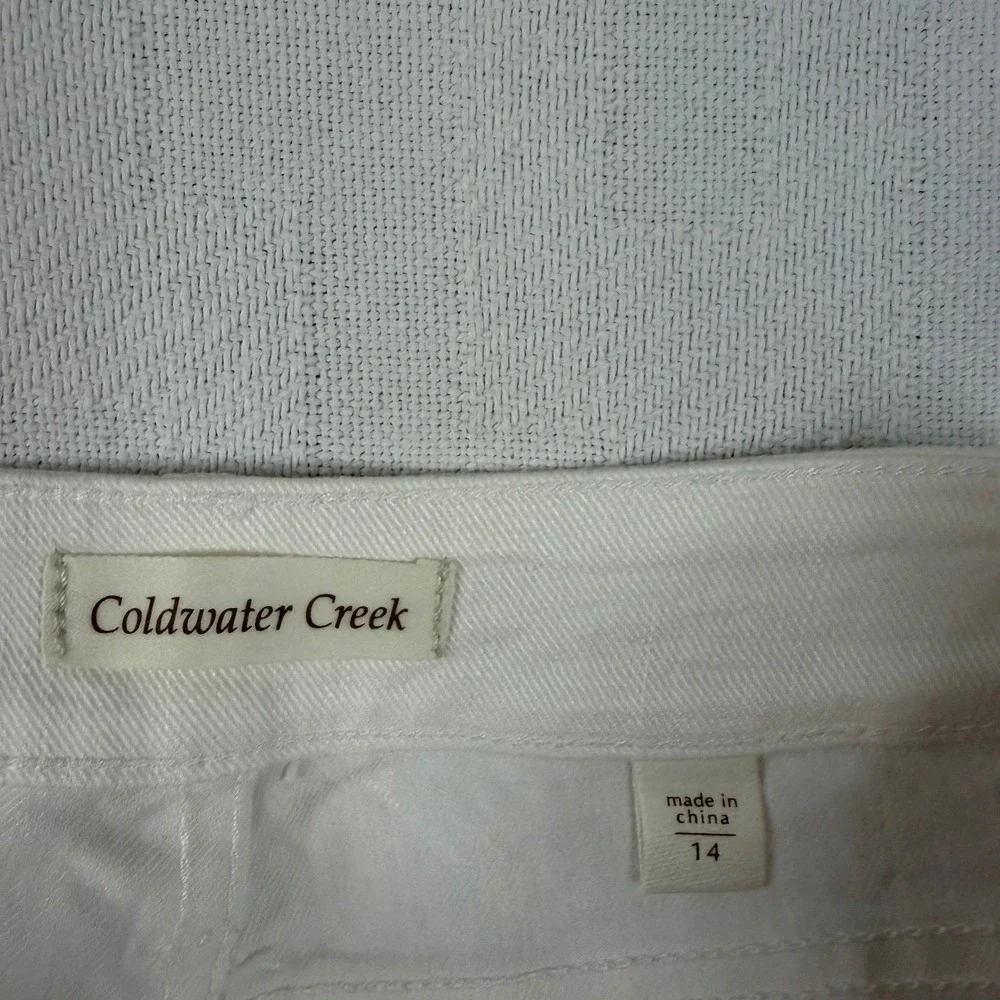 Coldwater Creek Womens White Straight Leg Twill Pants Size 14 Five Pocket Casual
